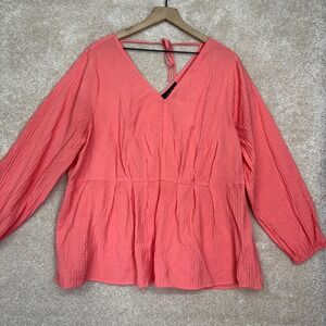 Lane Bryant V Neck Gauzy Peplum Top Shirt‎ Size 22 Lightweight Coral